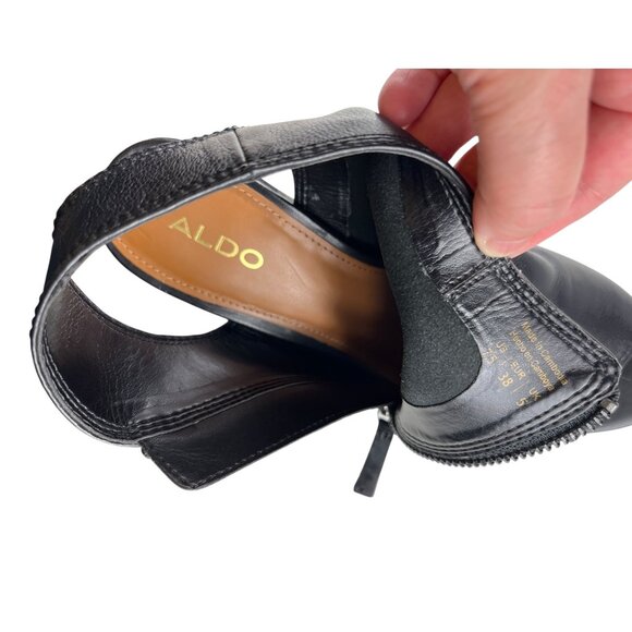 Aldo Black Leather Upper Open Toe Open Heel Booties Zipper Detail Size 7.5 - Picture 8 of 16